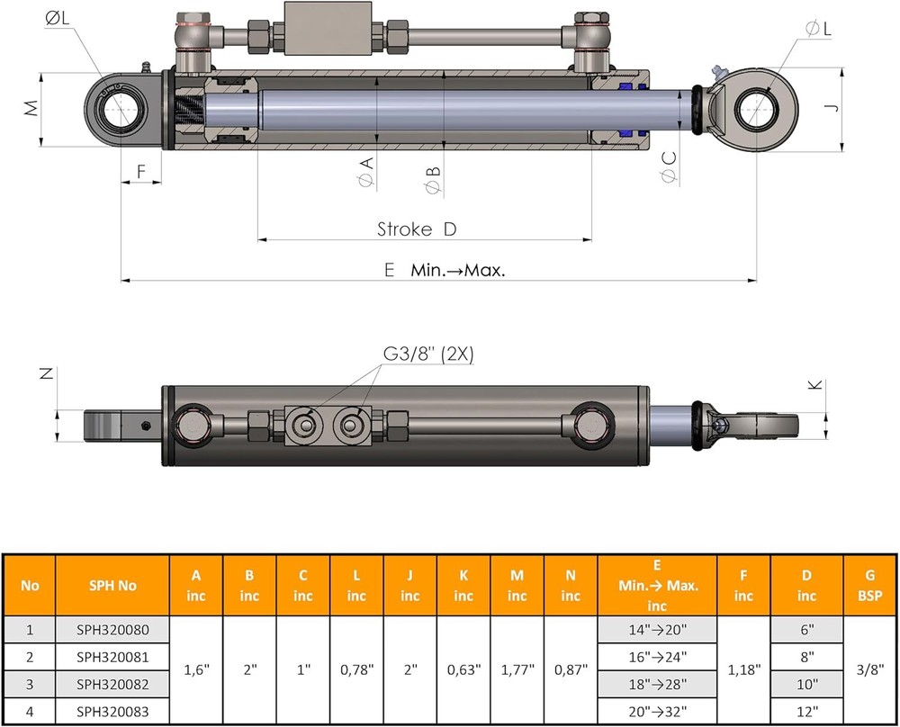 New Hydraulic Top Link Cat. 1-1 with Locking Block Inc.2 Hoses(Length Selectable