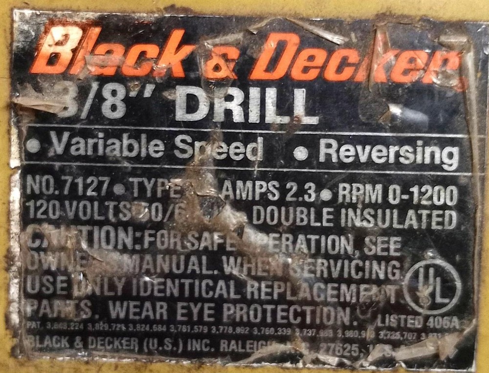 Black & Decker 7127 Corded Variable Speed Reversing Drill 3/8" 4Ft. Cable
