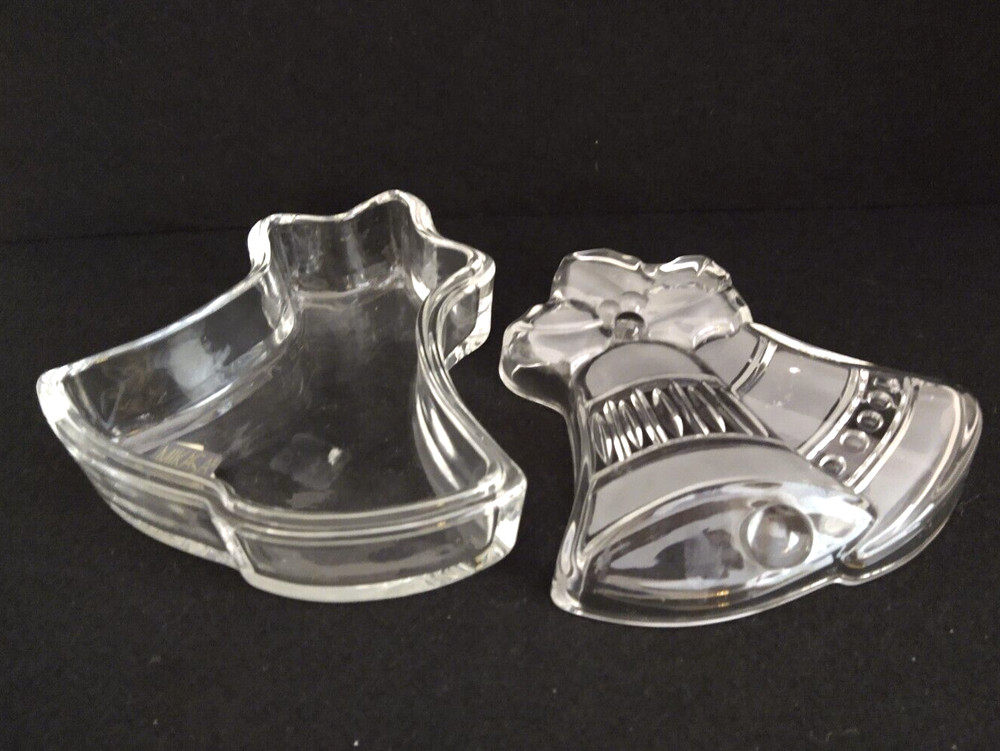 2-piece Mikasa crystal Christmas bell covered dish