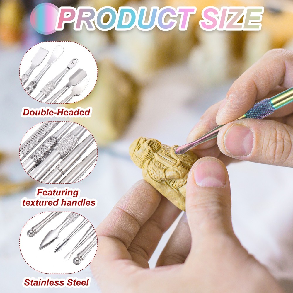 6 Pcs Wax Carving Tools with Silicone Container Jar, Silver Tone