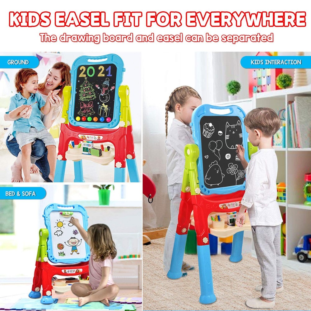 Mojitodon Easel for Kids,Rotatable Double Sided Adjustable Standing Art Blue