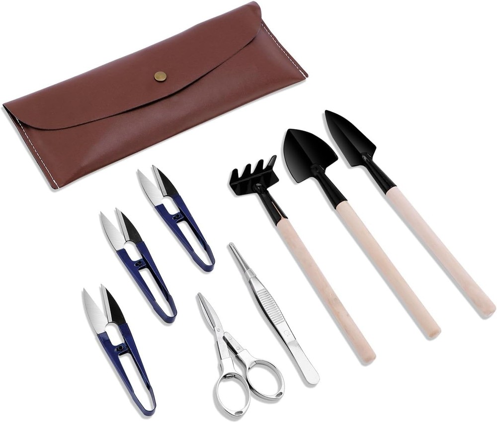 8-Piece Bonsai Tool Set - Pruning Scissors, Rake & Trimmer for Enthusiasts