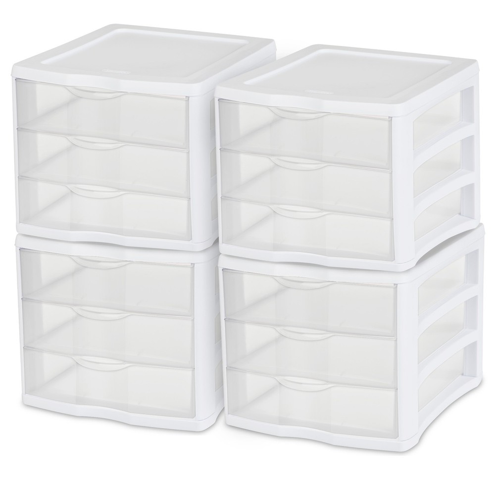 Sterilite 3 Clear Drawer Desktop Storage Unit Home Tabletop Organizer, 4 Pack