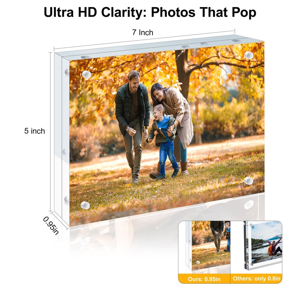 5 Pack 5x7 Acrylic Picture Frames - 20% Thicker Double Sided Magnetic Frame w...