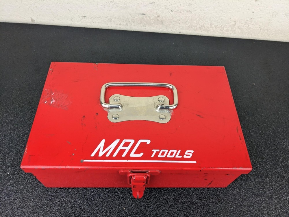 #bn739 Vintage Mac Tools Red Metal ToolBox Hinged Lid Rectangular