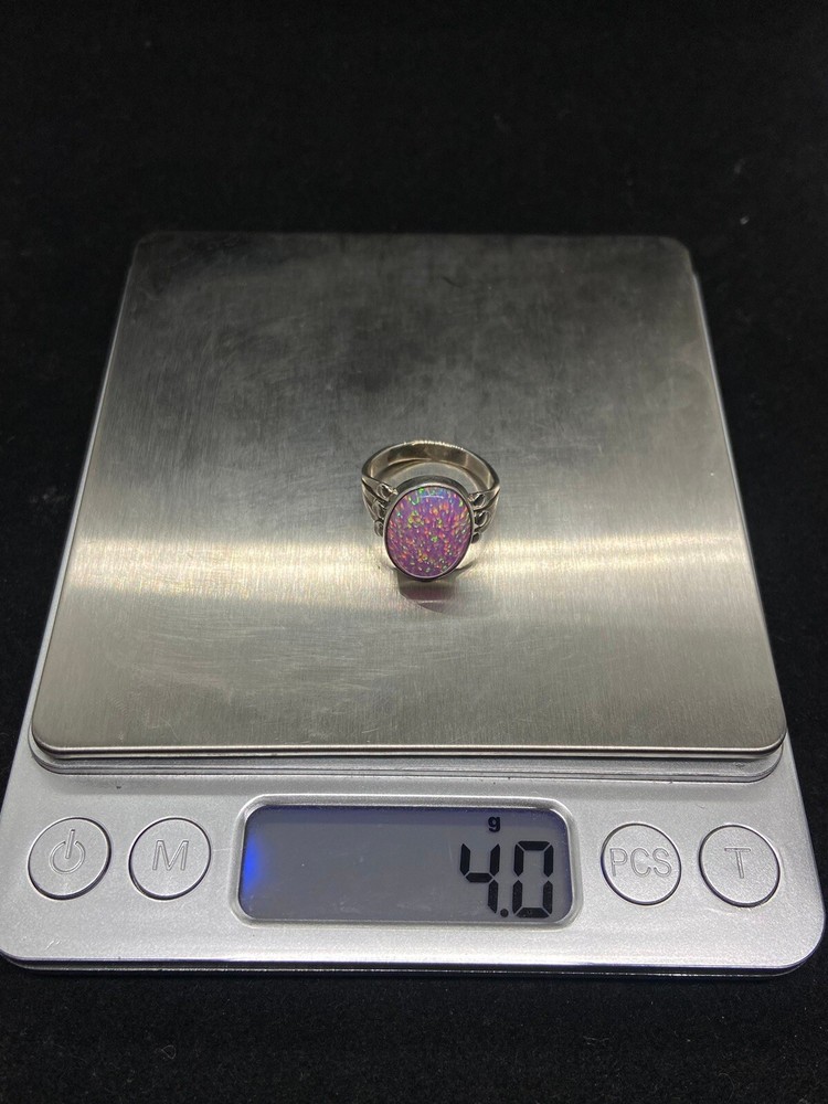 Native American Navajo pink fire opal Sterling Silver Ring Size 7.75