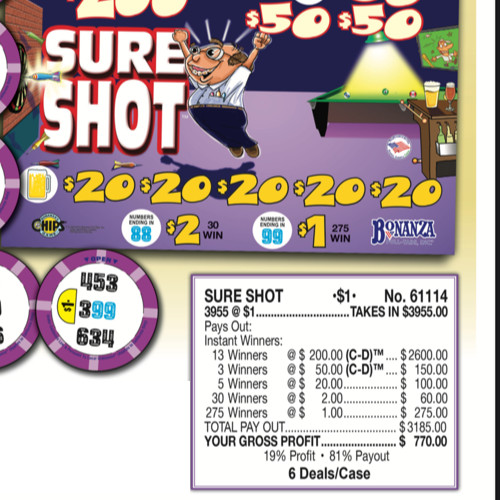 Pull Tab Tickets - Chips - Game - Sure Shot - 3,955 ct