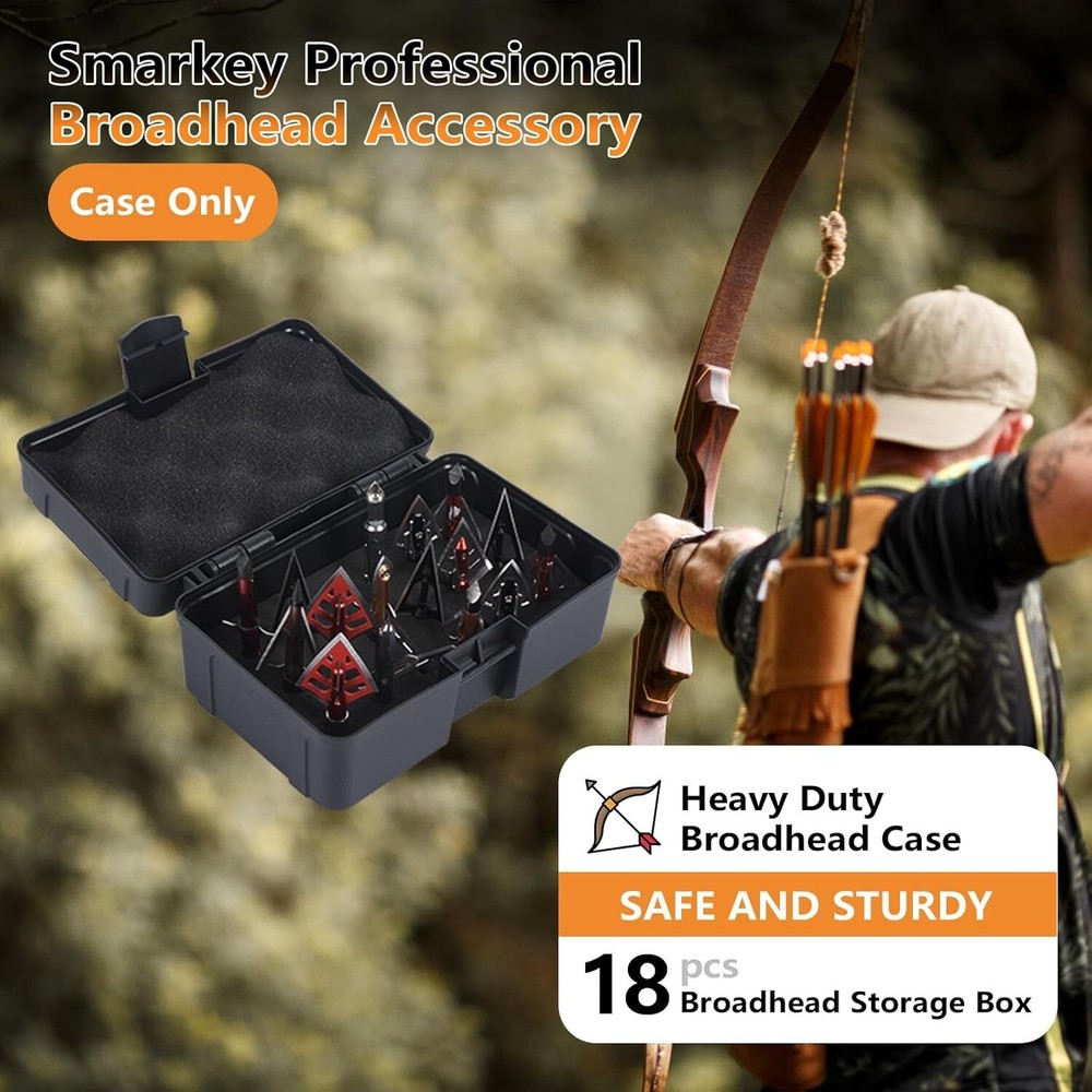 Broadhead Archery Box Storage Case 2 padding protection 18 slots black & small