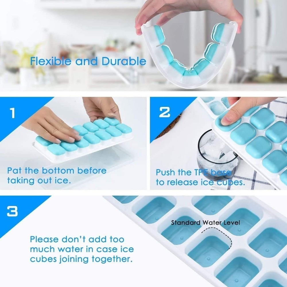 2 Pack Silicone Ice Cube Trays with Removable Lids - Easy Release & Storage