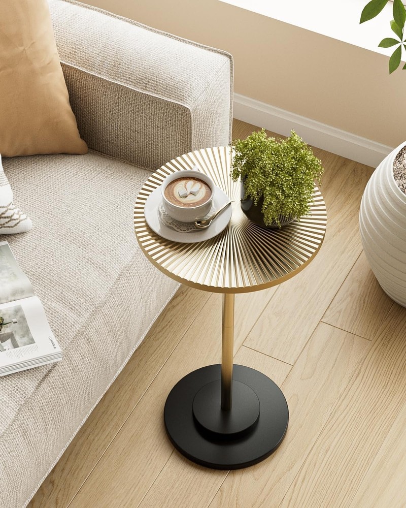 Round Side Table Small Drink Table Small Spaces Modern Accent End Table W/ Metal