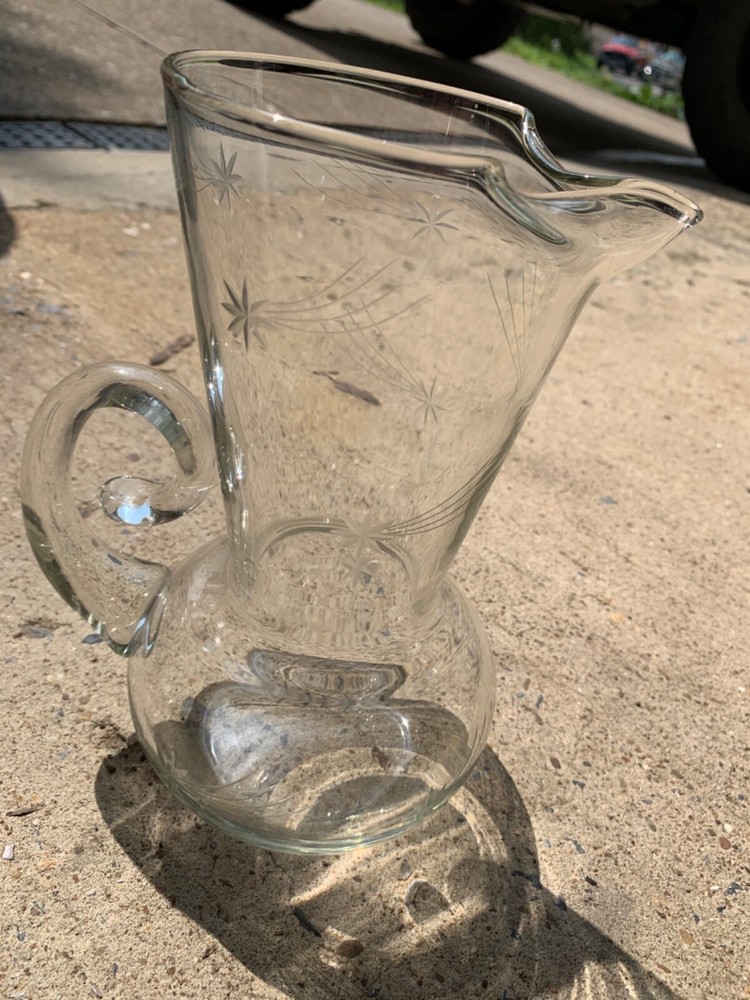Clear Glass Pitcher With Etched Flowers