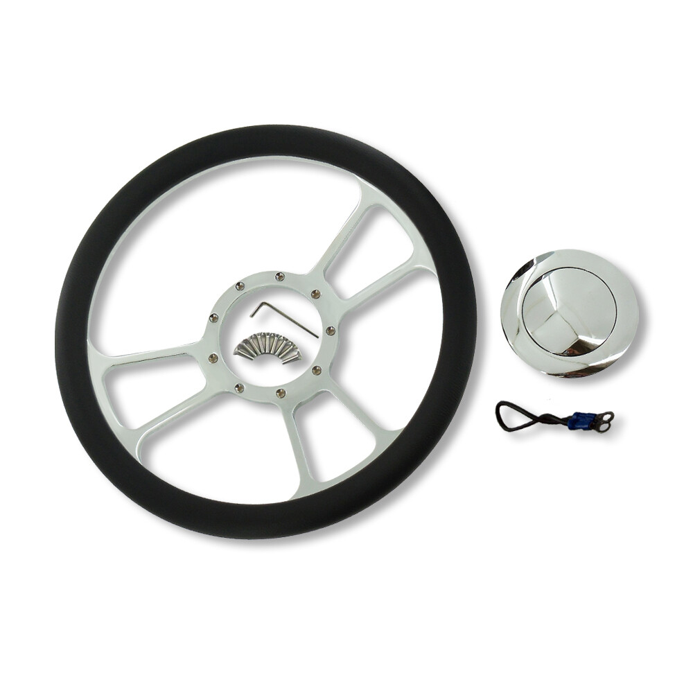 GM 14" Split Tri-Spoke Steering Wheel 9-Hole w/ Chrome Smooth Horn Button
