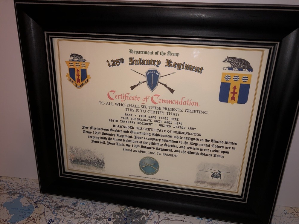 128TH INFANTRY REGIMENT / COMMEMORATIVE - CERTIFICATE OF COMMENDATION