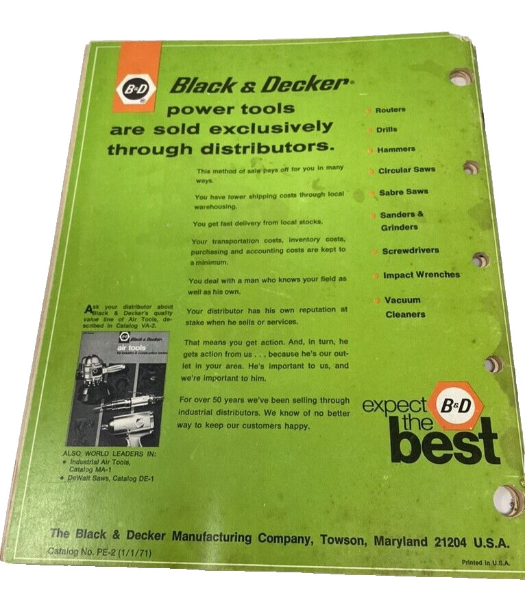 1972 Black & Decker B&D Power Tool Catalog Drill Sander Grinder Tools