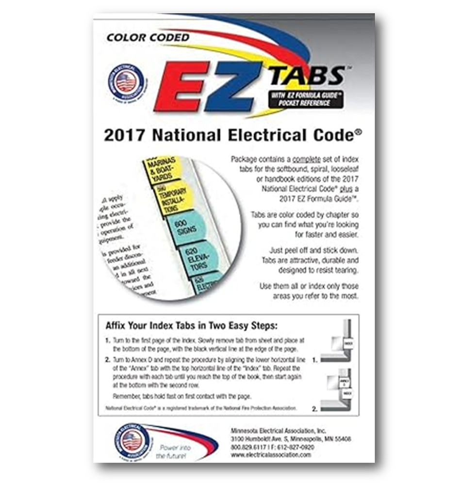 2017 Color Coded NEC EZ Index Tabs with EZ Formula Guide 96 Self Adhesive Tabs