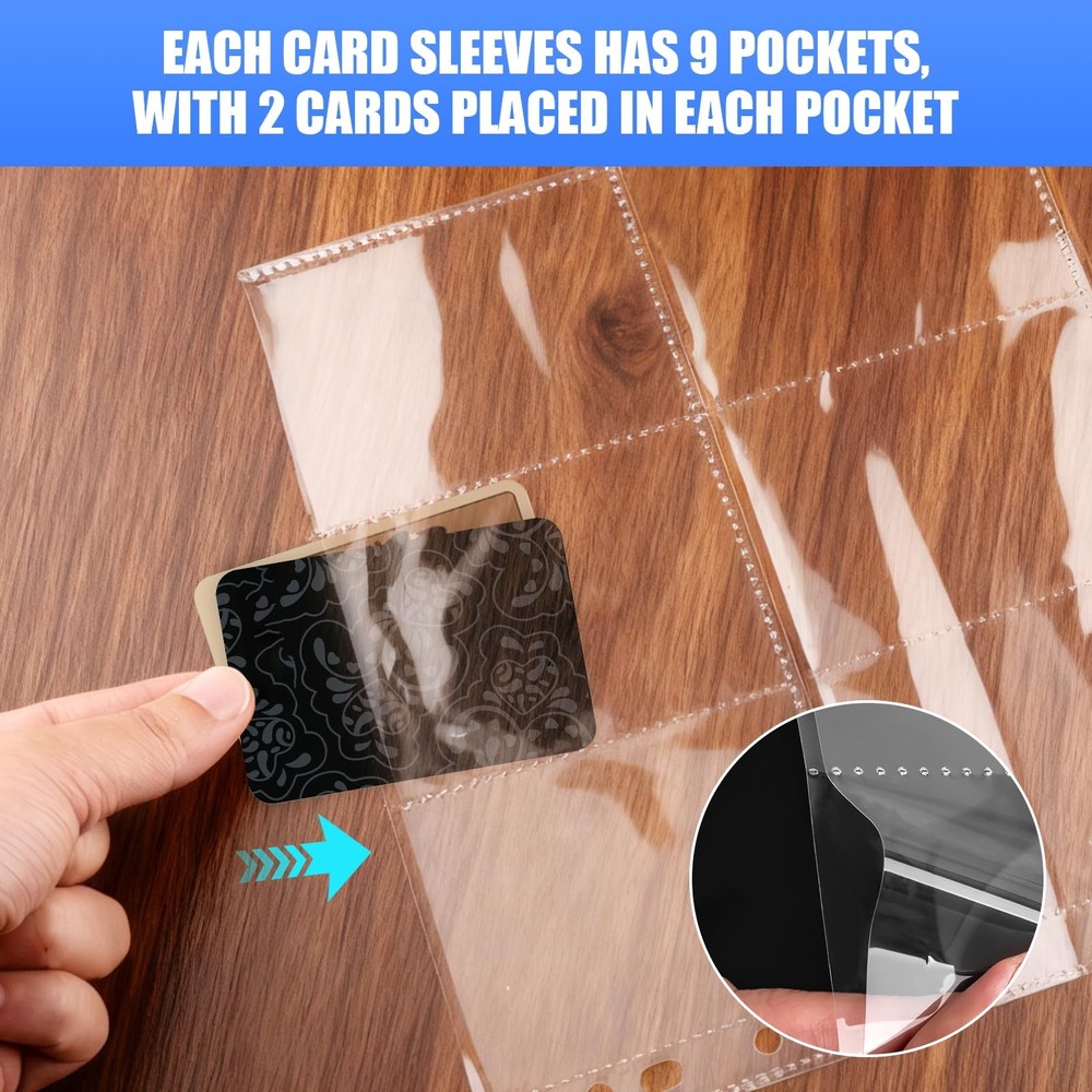 65 Pack 9 Pocket Card Sleeves Binder Sheets, Trading for 3 Clear