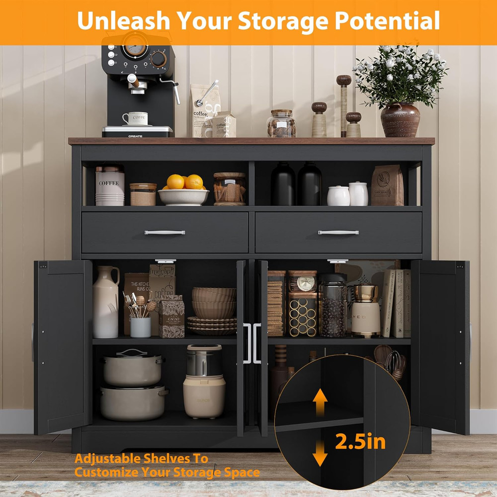 Buffet Sideboard with Storage Farmhouse with 4 Doors, 47'' Large Kitchen Storage