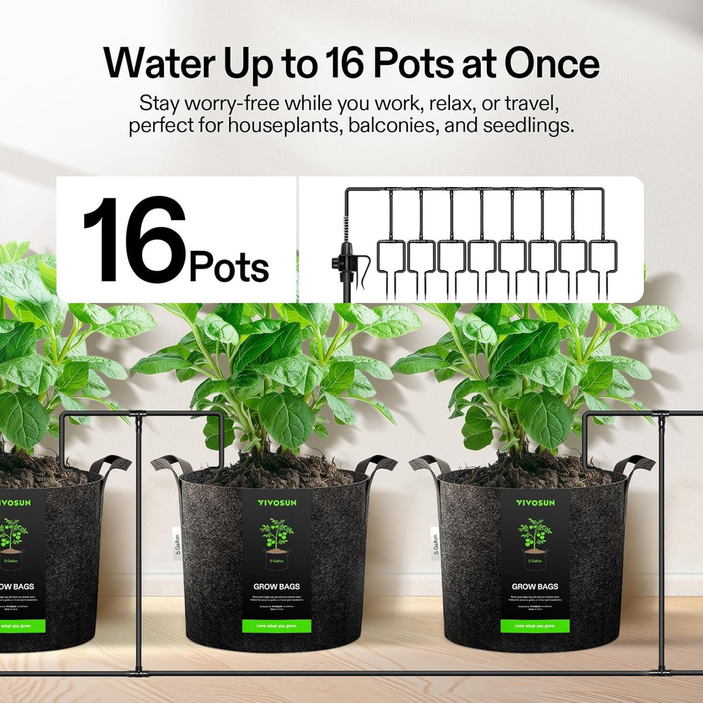 Automatic Drip Irrigation Kit, Smart Watering System with 16 Drip Emitters, 4mm