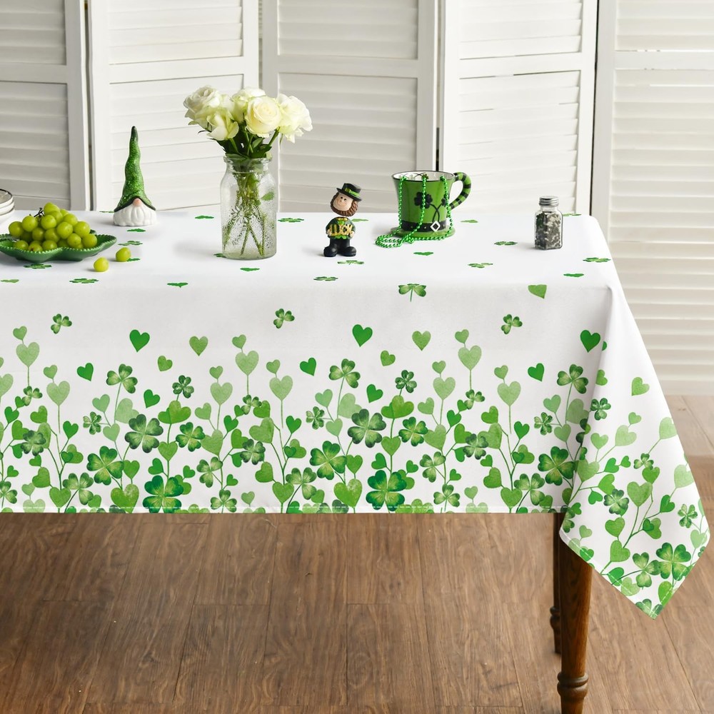 St. Patrick's Day Tablecloth 60×84 Inch Rectangular, Irish Little Shamrock White