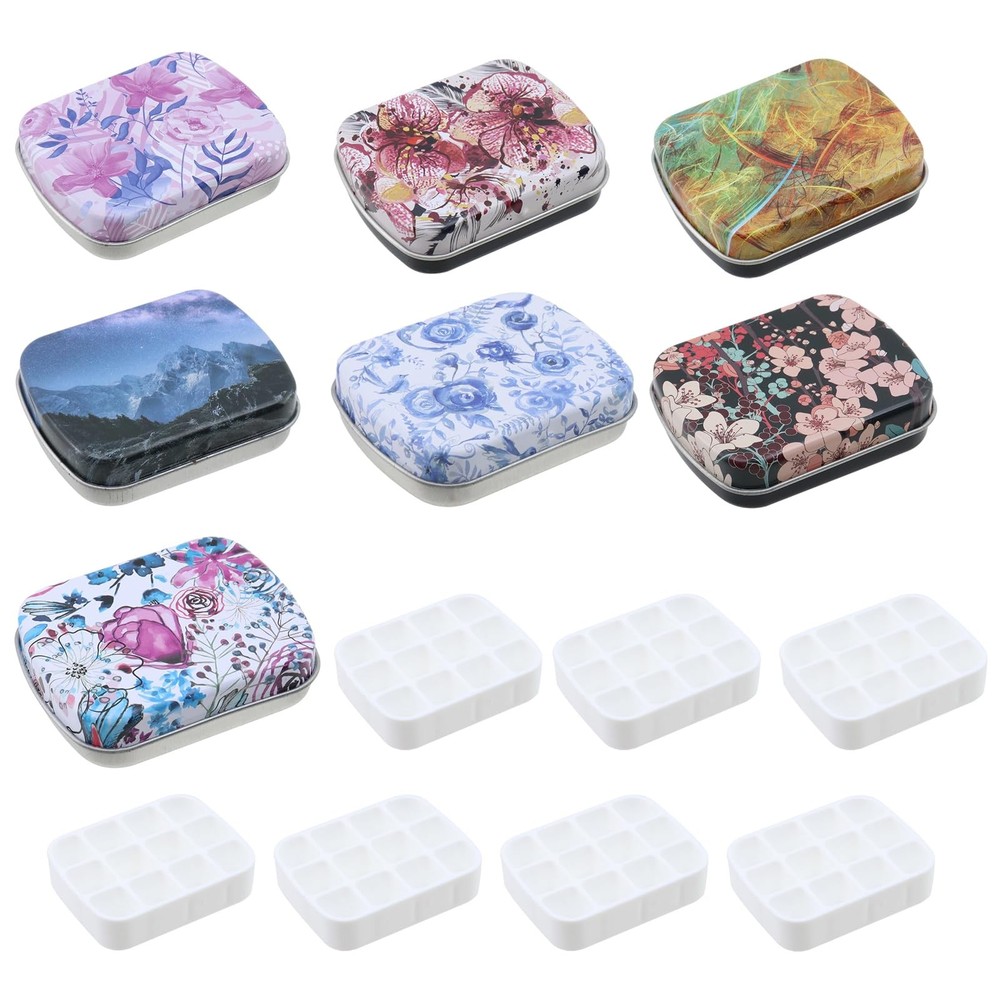 7pcs Mini Tin with 12-Wells Empty Palette Small Paint Palette Container Porta...