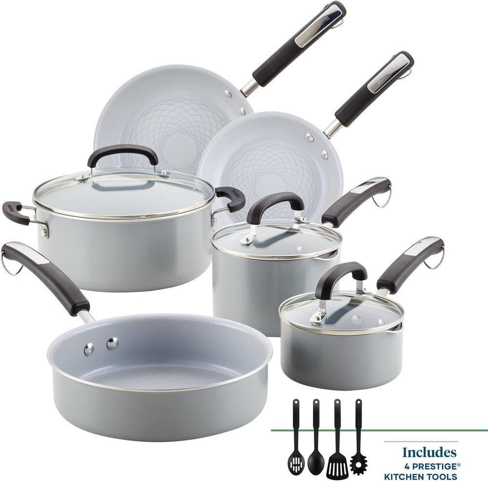 Ecoadvantage 13-Piece Gray Ceramic Nonstick Cookware Set for Effortless Cooking