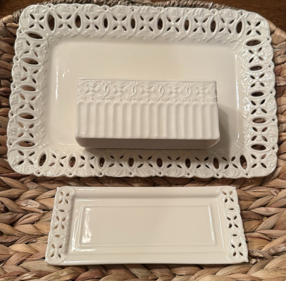 Godinger Cream Lace Serving Platter & Butter Dish