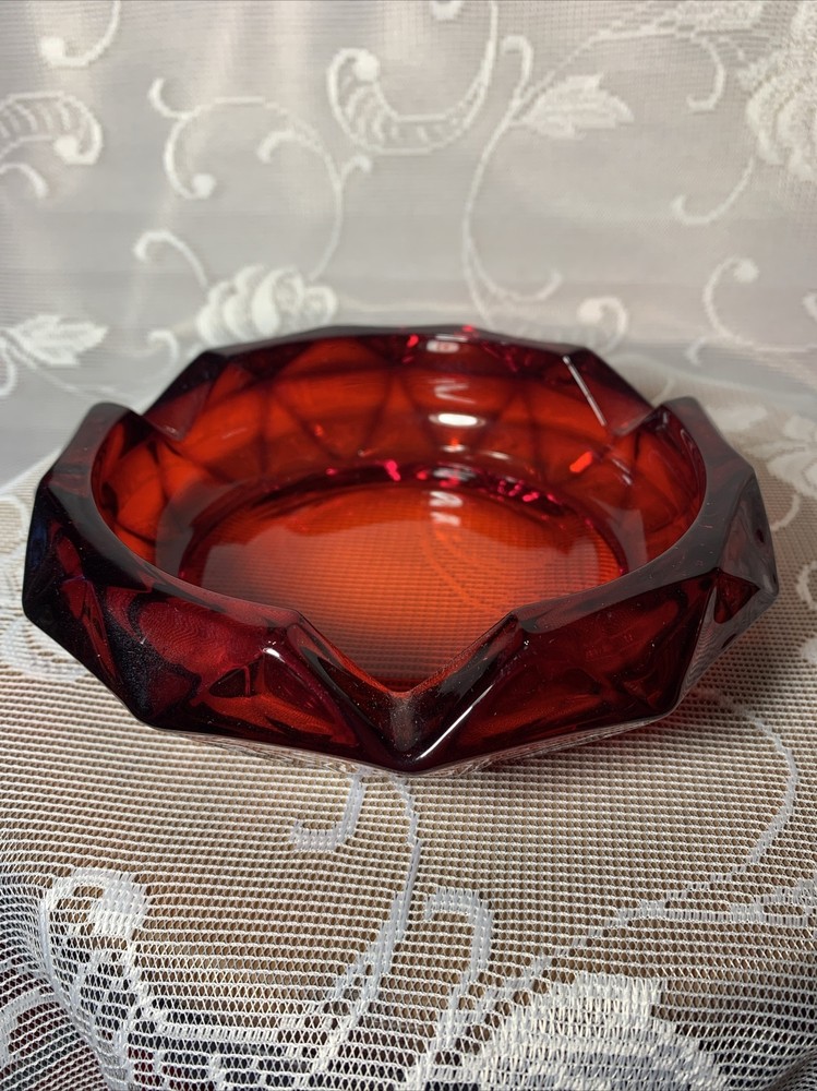 Vintage Cigar Ashtray MCM Ruby Red Glassware.