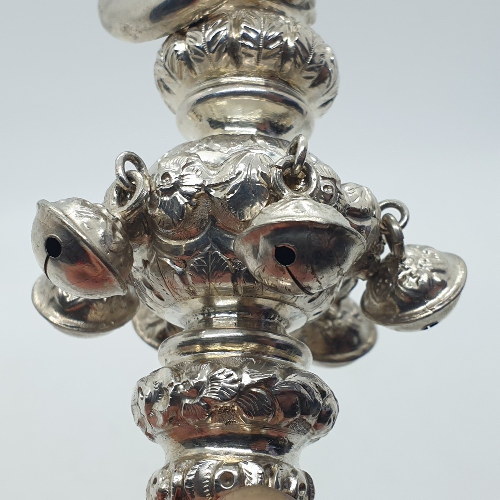 Victorian Solid Silver Combination Baby Rattle Whistle Hilliard & Thomason 1852