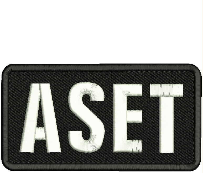 ASET EMBROIDERY PATCH 3X6'' HOOK ON BACK WHITE ON BLACK