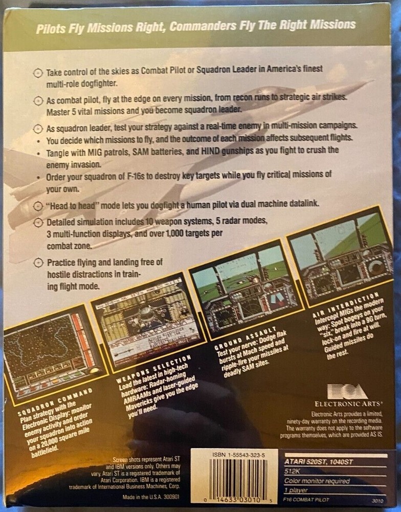 Combat Pilot Atari ST NEW Disk by Electronic Arts