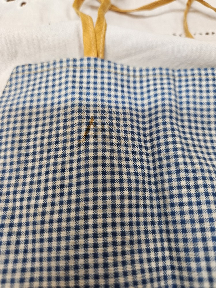 Checked Fabric Hanging Pin Bag Blue White Yellow Pants Shape Drawstring 12"