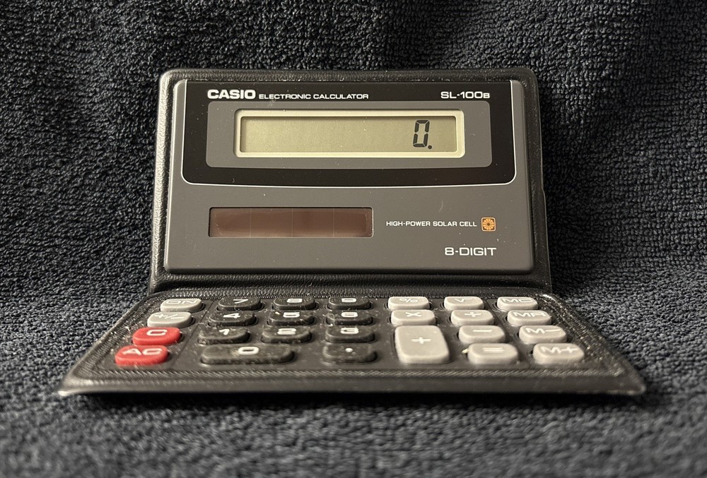 Vintage Casio SL-100B Electronic Calculator Foldable Case Solar Cell Fast Ship