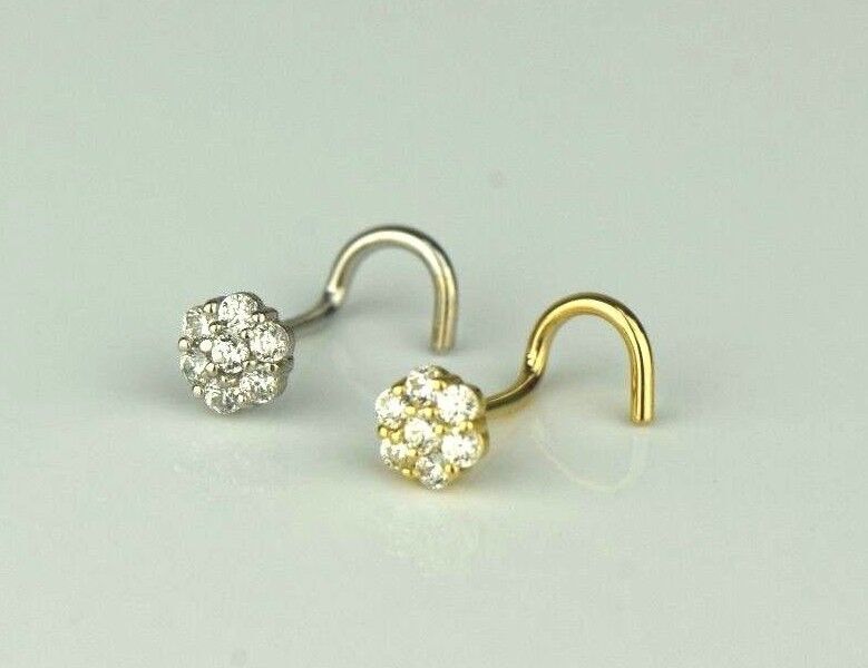 14k Yellow or White Gold CZ Nose Piercing Stud