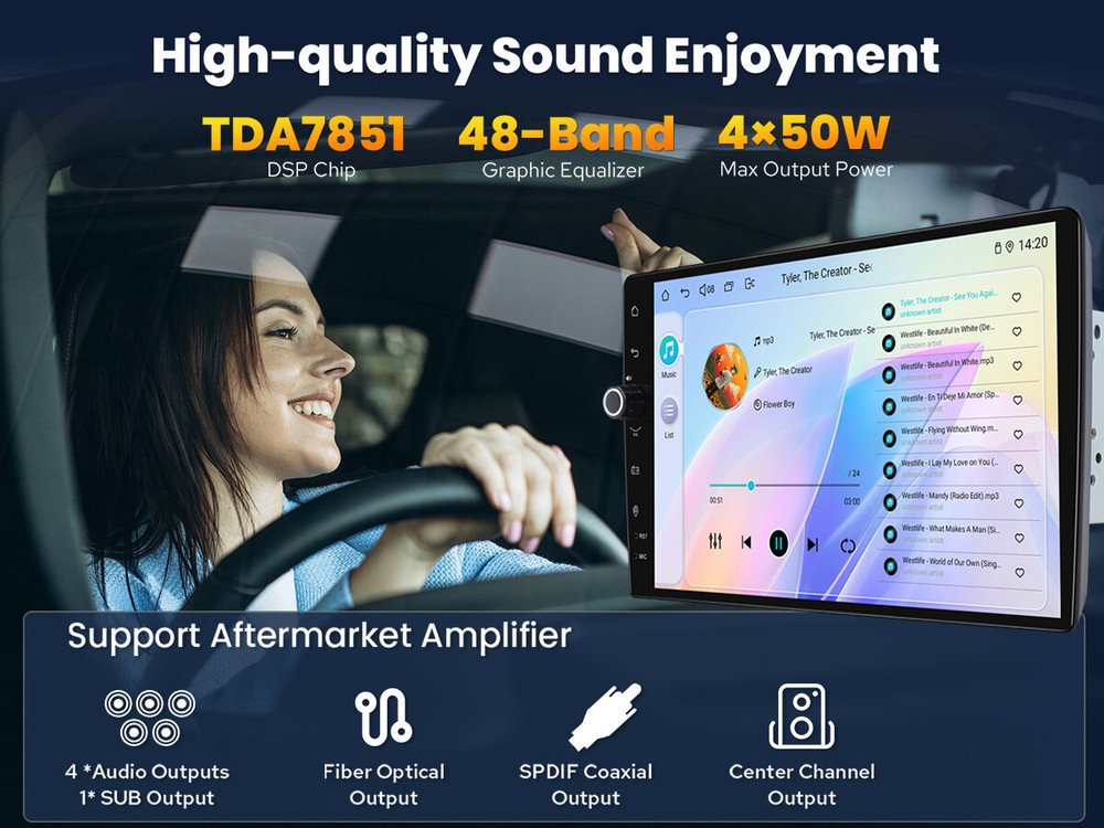 10.1-inch CarPlay Android Auto Car Stereo 4+64GB Android 13 Support Front Camera