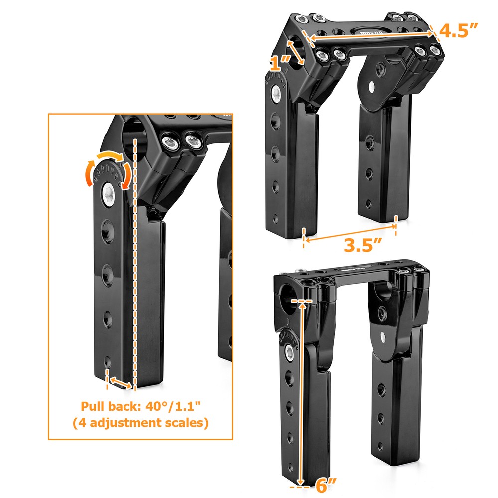 Rise 6" Black Pullback Handlebar Clamp Riser For Harley Road King Softail Dyna