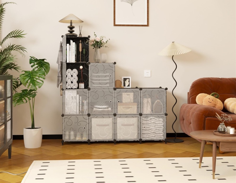 12 Cube Storage Organizer with Doors, DIY Plastic Closet Shelf