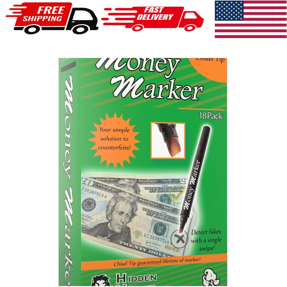 18-Pack Counterfeit Money Detector Pens with Chisel Tip - Instant Verification