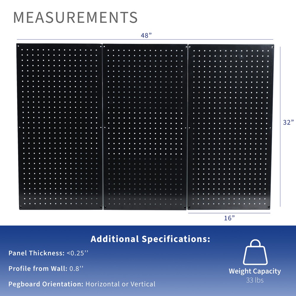 VIVO Black Steel Wall Mounted 48" x 32" Pegboard (3 Panel System)