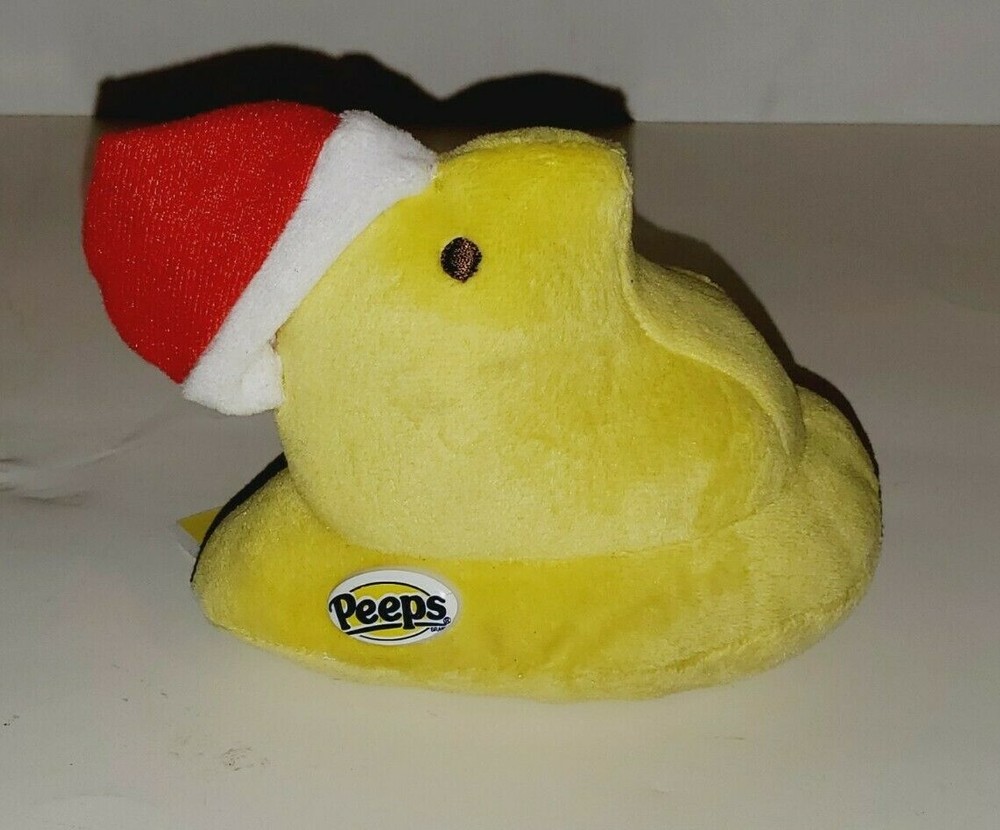 MARSHMALLOW PEEPS EASTER CANDY PLUSH LIGHT YELLOW CHICK IN SANTA HAT JUST BORN
