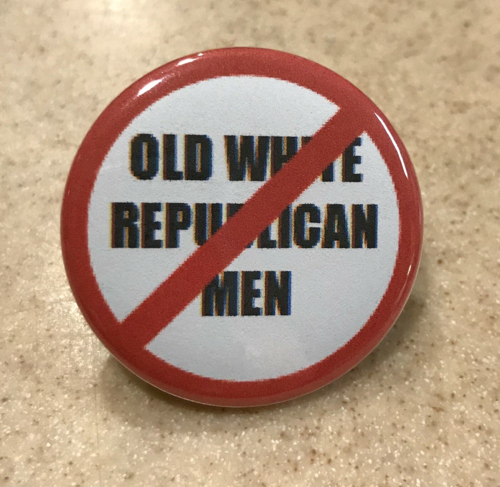 Pin-Back Button "No Old White Republican Men" SHIPS FREE. 2-Pack