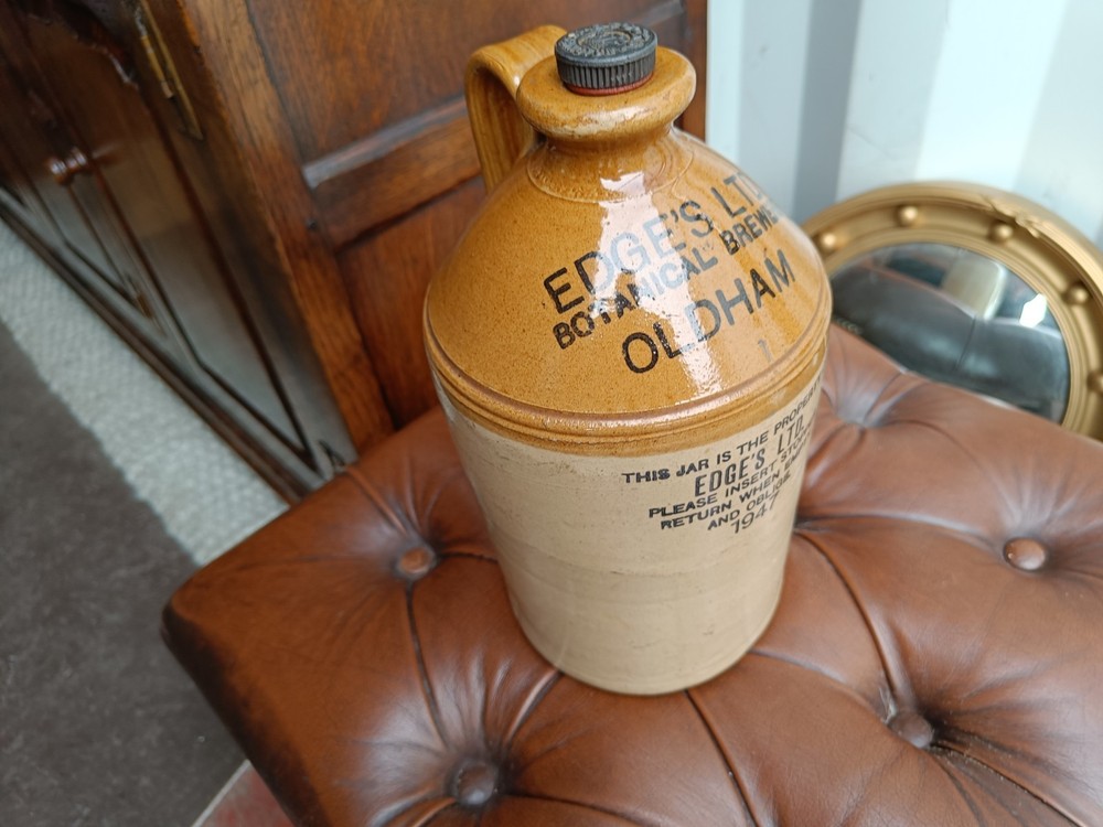 Stoneware Flagon Edges Ltd Botanical Oldham 1947