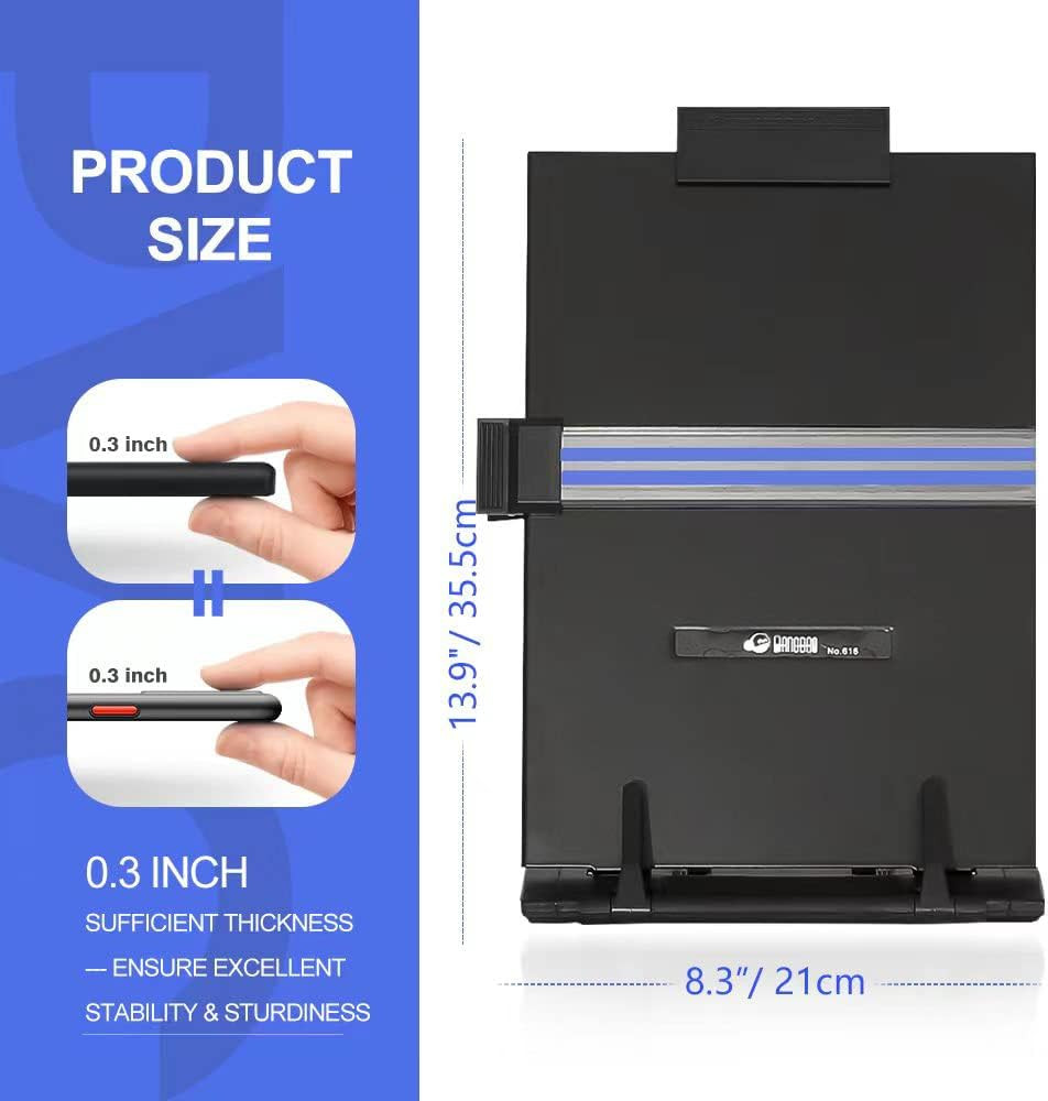 Desktop Document Holder Stand with 7 Adjustable Positions, Black Metal File Orga