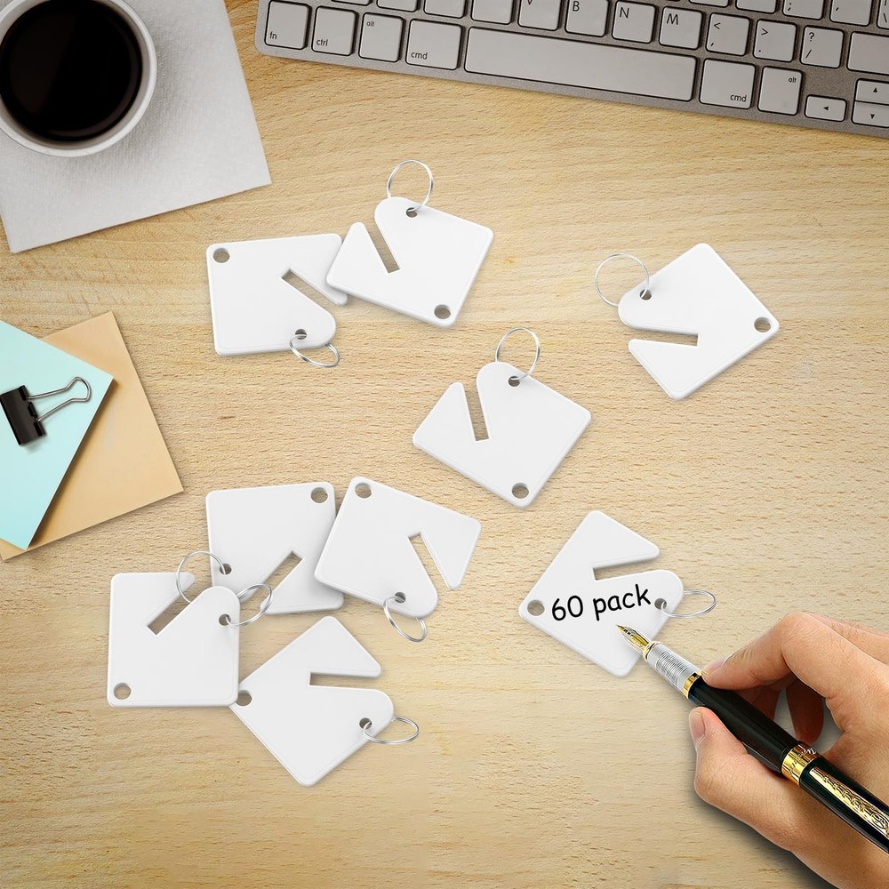 60 Pcs Key Tags Blank Plastic Upgrade Round Split Ring, Durable Key Identify