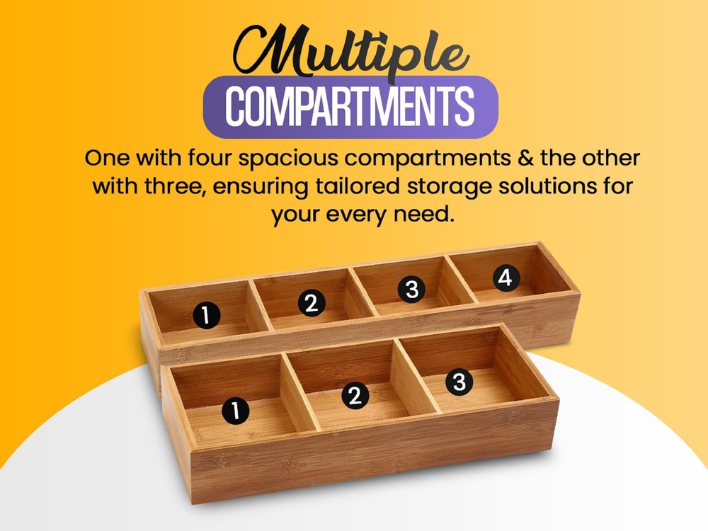 YBM Home 3-Compartment Bamboo Drawer Organizer Box Multi-Use Storage for Junk...