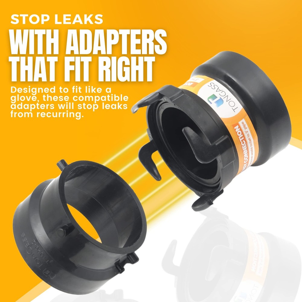 TonGass (Combo Pack) RV Sewer Hose Fitting Adapter Not Threaded Port, Black
