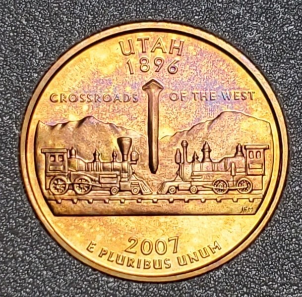 TONED 2007 S UTAH STATE WASHINGTON QUARTER CLAD PROOF UNC #P534