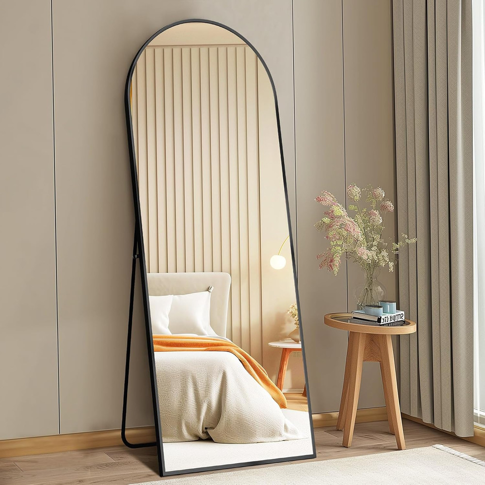 Modern 64" Arched Full Length Mirror with Stand - Shatterproof Black Frame