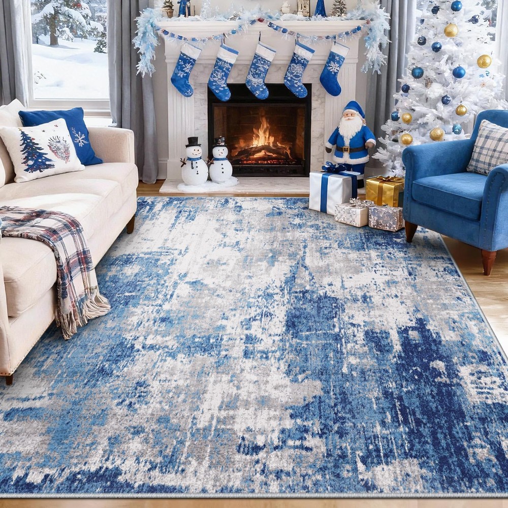 RELEANY Washable Area Rugs 5'x7' Non-Slip 5' x 7' (Rectangular), Blue/Gray
