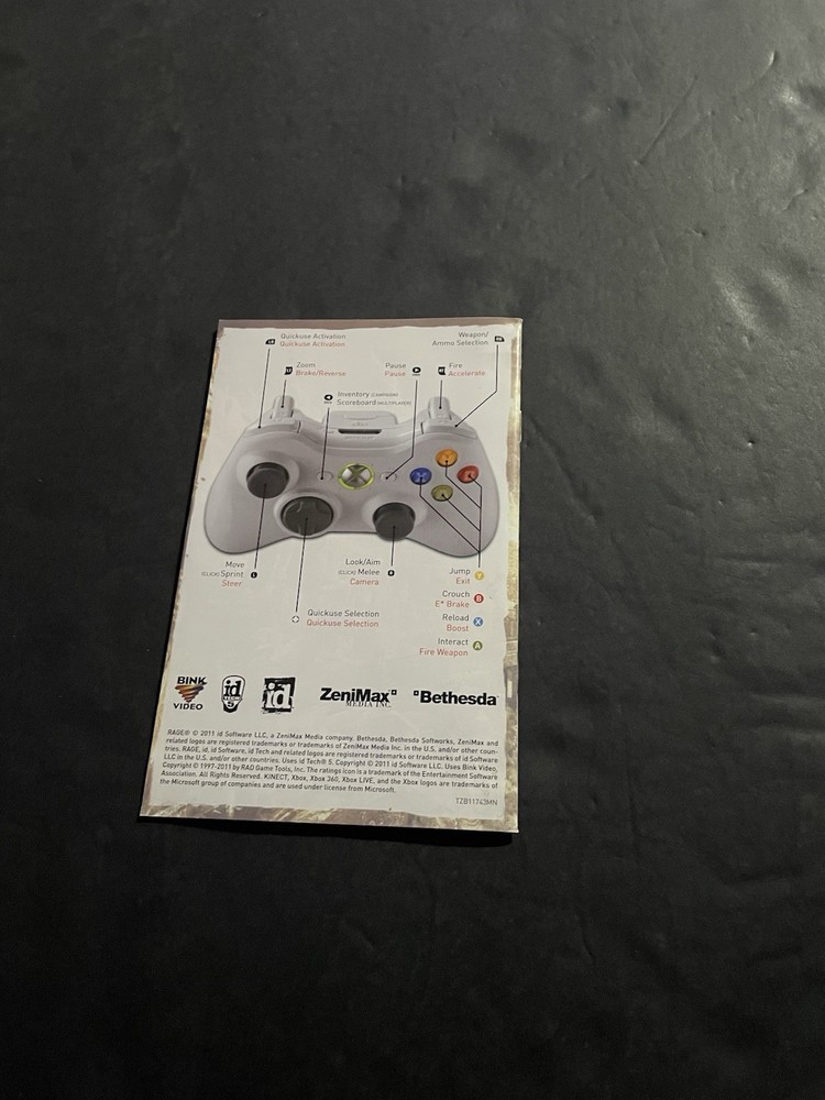 rage xbox 360 manual only