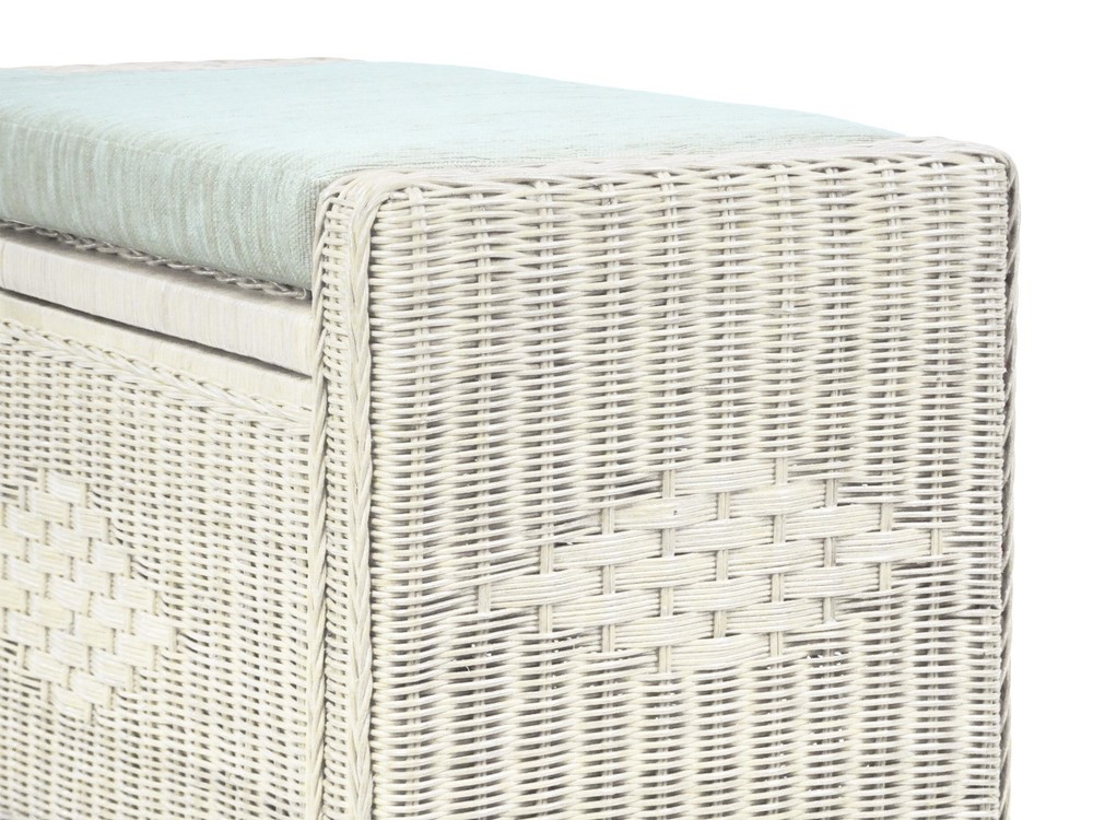 Handmade Rectangular Chest Ottoman Bruno Rattan Wicker w/Cushion 32", White